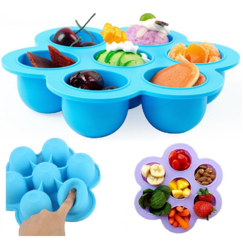 Cutie de produse alimentare din silicon 7-hole cu grilaj multifuncțional pentru copii cutie de alimente pentru copii portabil